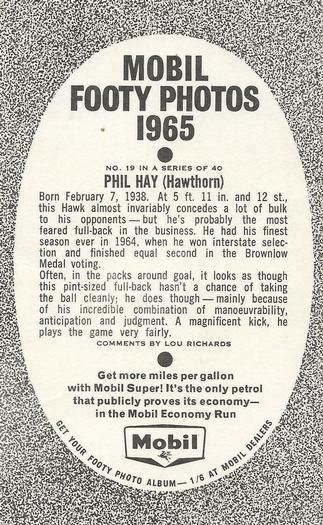 1965 Mobil Footy Photos VFL #19 Phil Hay Back